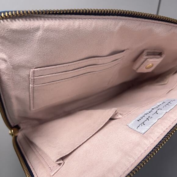 Anthropologie Nikki Cade Studio World Map Clutch Purse Blue Graphic Print Zip - Picture 4 of 14